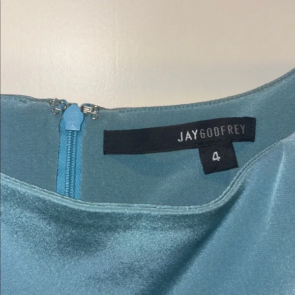 Jay Godfrey Women’s Designer Vintage Teal and Black Ruffled Mini Dress Size 4 - Picture 6 of 6